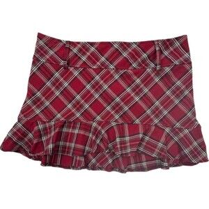 Y2K Schoolgirl Plaid Ruffle Mini Skirt Red Tartan Punk Preppy 9